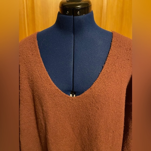 Free‎ People V Neck Tunic Sweater Top Relaxed Fit Oversized Brown Pullover - Picture 5 of 10